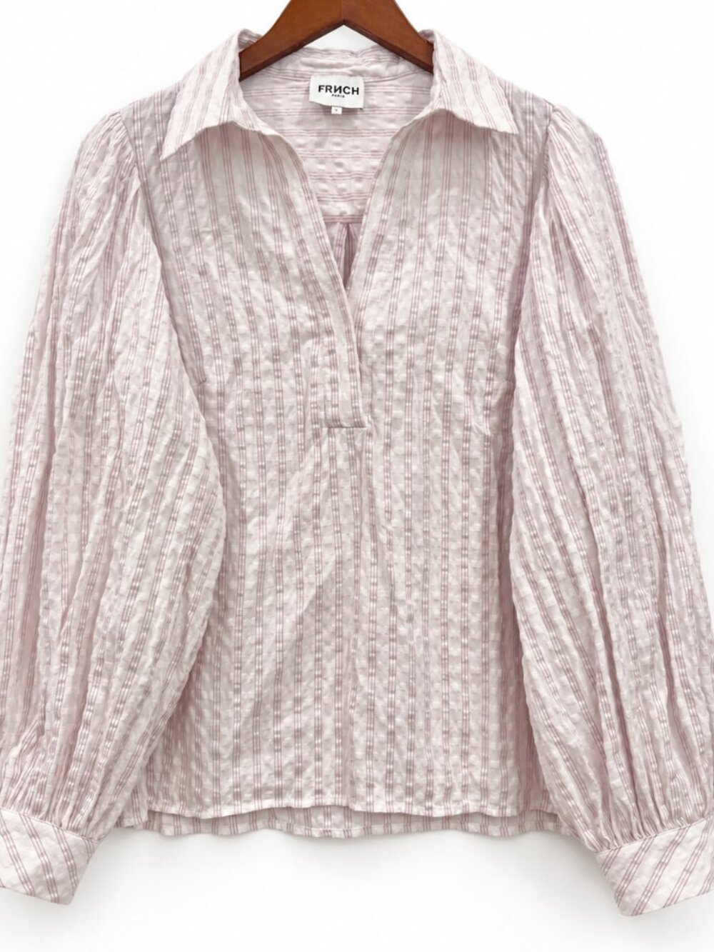 FRNCH Paris Oversized Textured Striped Balloon Sleeve Blouse Size L